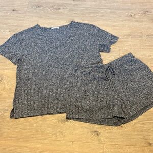 Ekouaer Ribbed Knit Two-Piece Set in Charcoal
